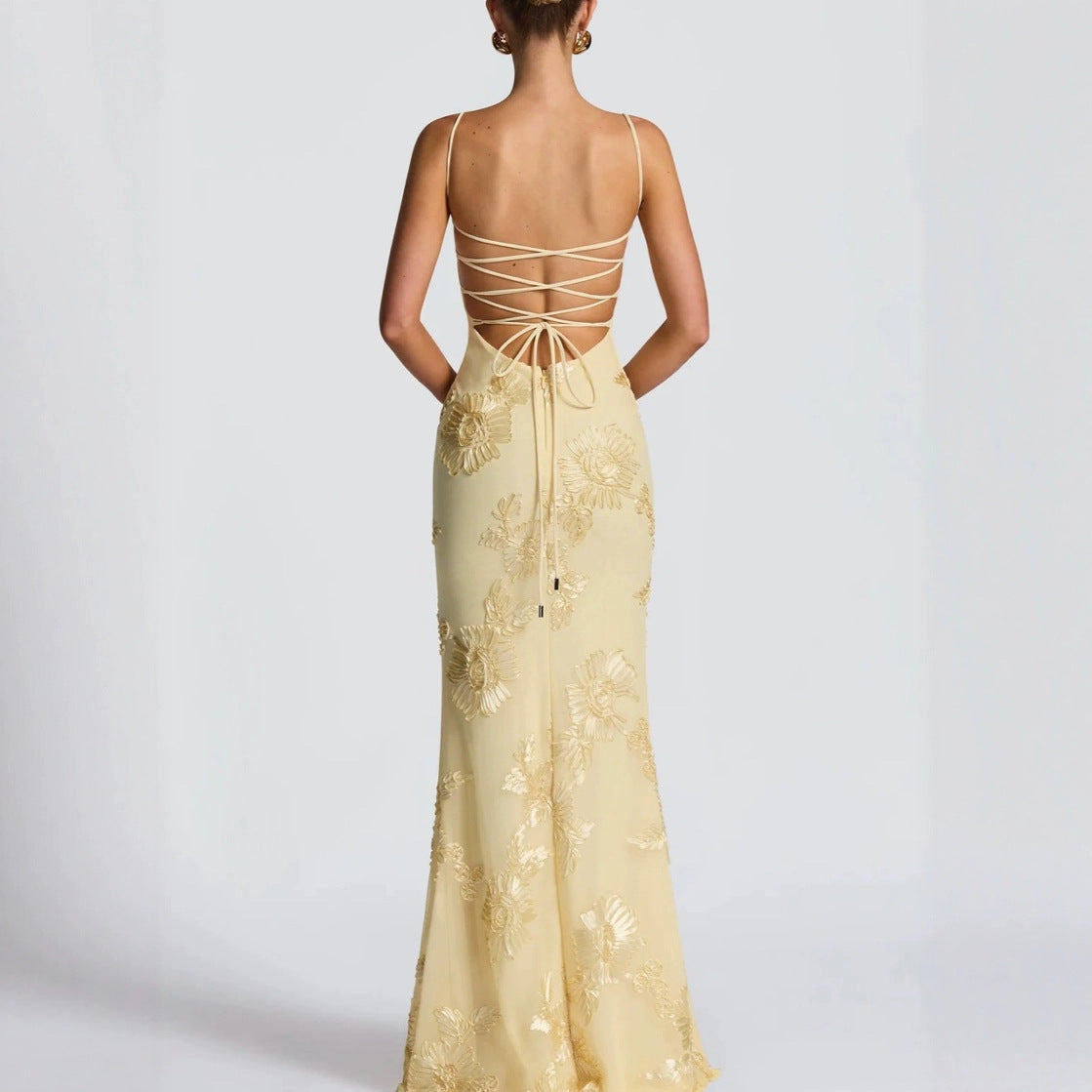Flower-Decorated Evening Dress