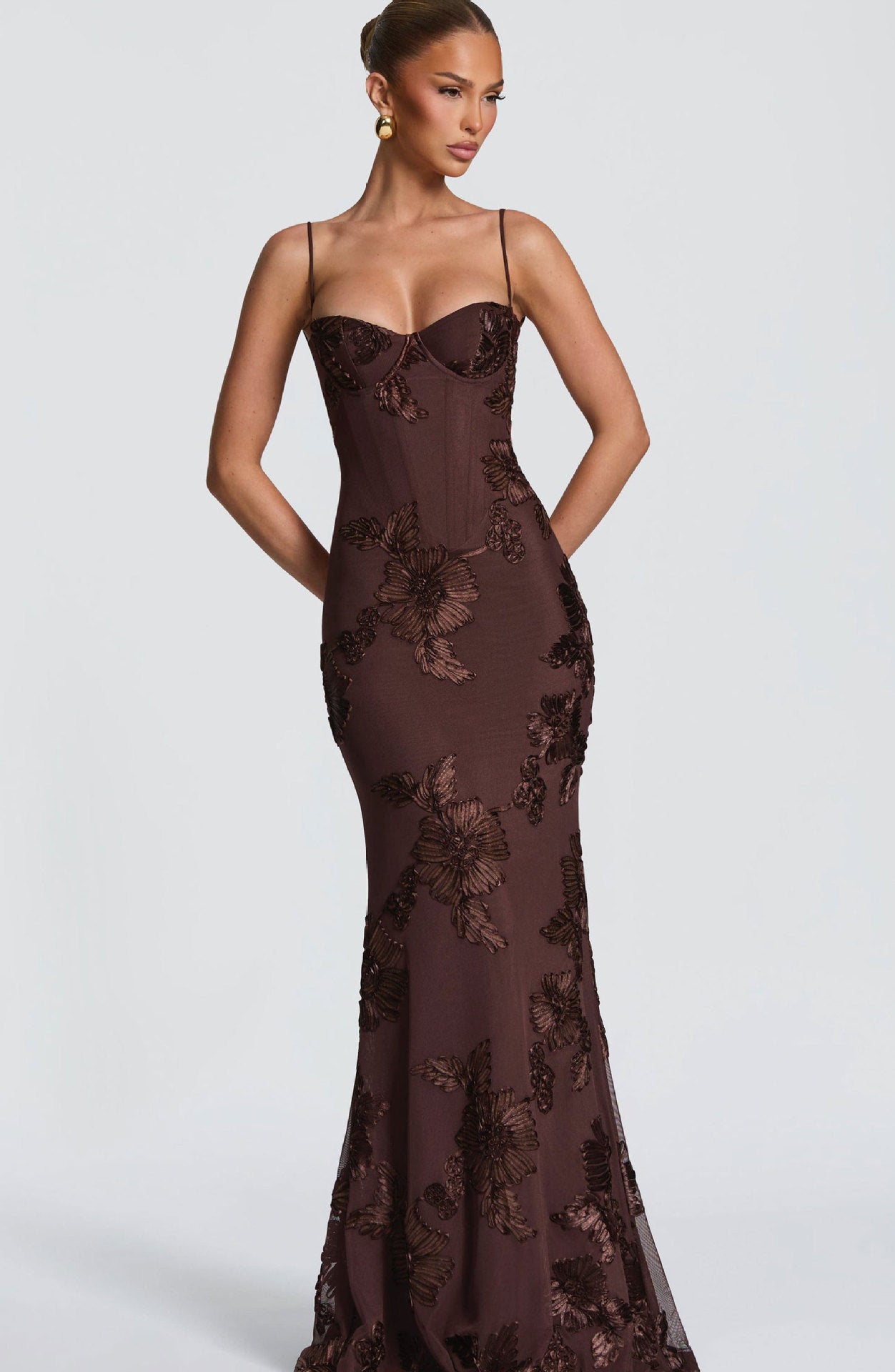 Flower-Decorated Evening Dress