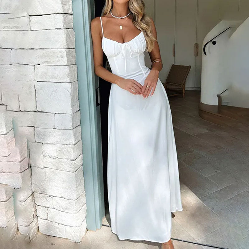 Elegant Lace-Up Backless A-Line Dress