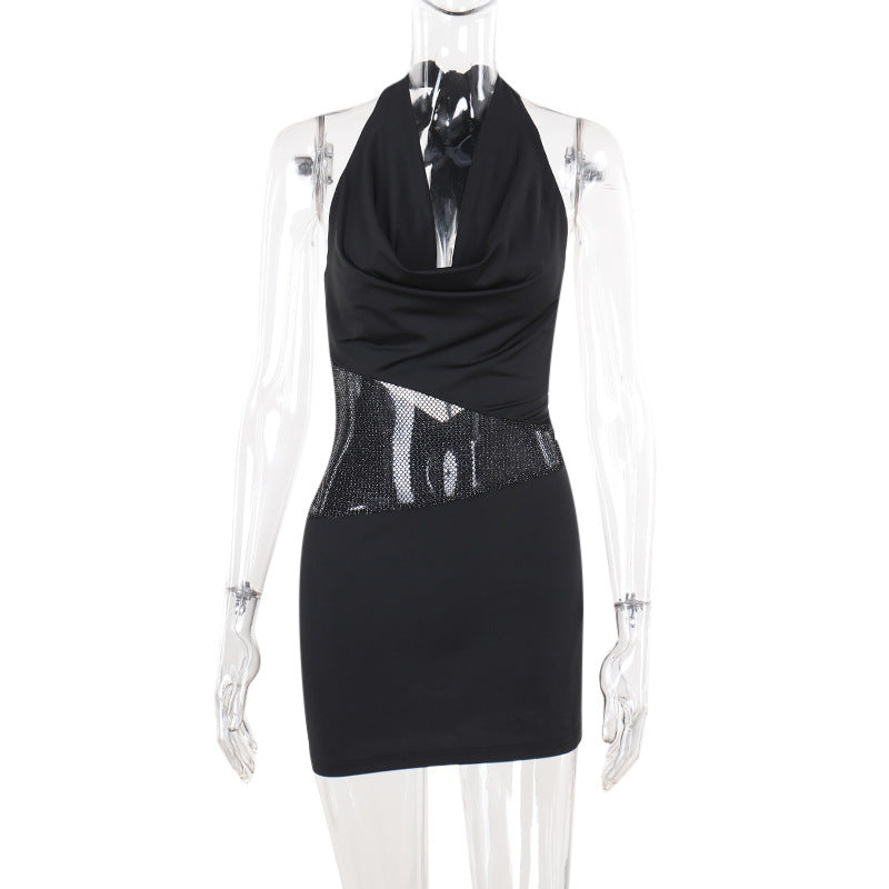 U-Neck Sequin Halter Dress
