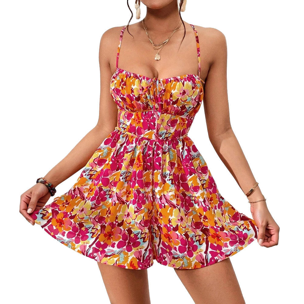 Floral Lace-Up Summer Dress