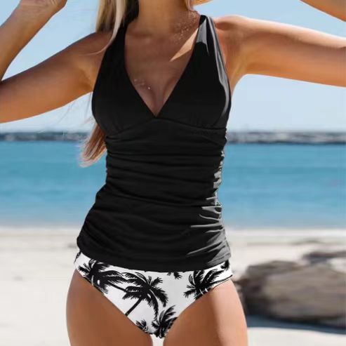 Bikini Beach Print Suspender Swimsuit