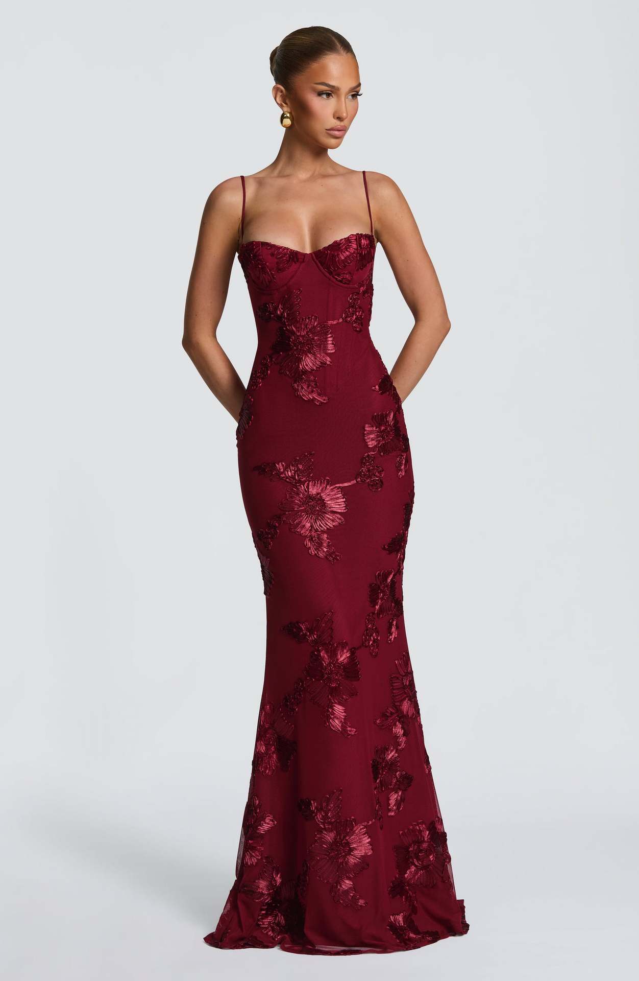 Flower-Decorated Evening Dress