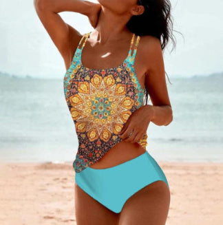 Bikini Beach Print Suspender Swimsuit