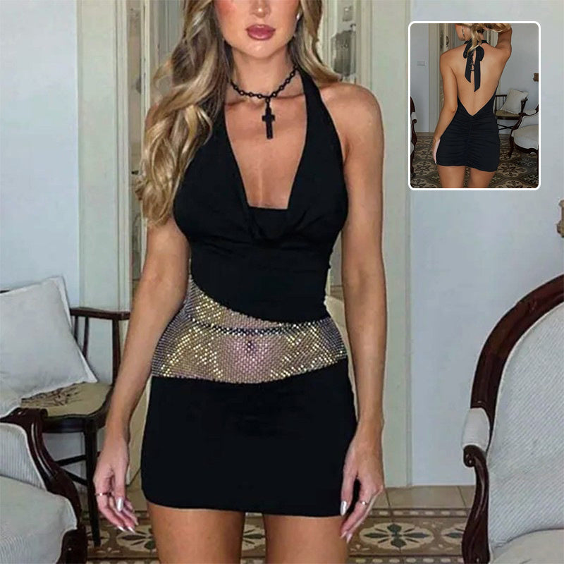 U-Neck Sequin Halter Dress