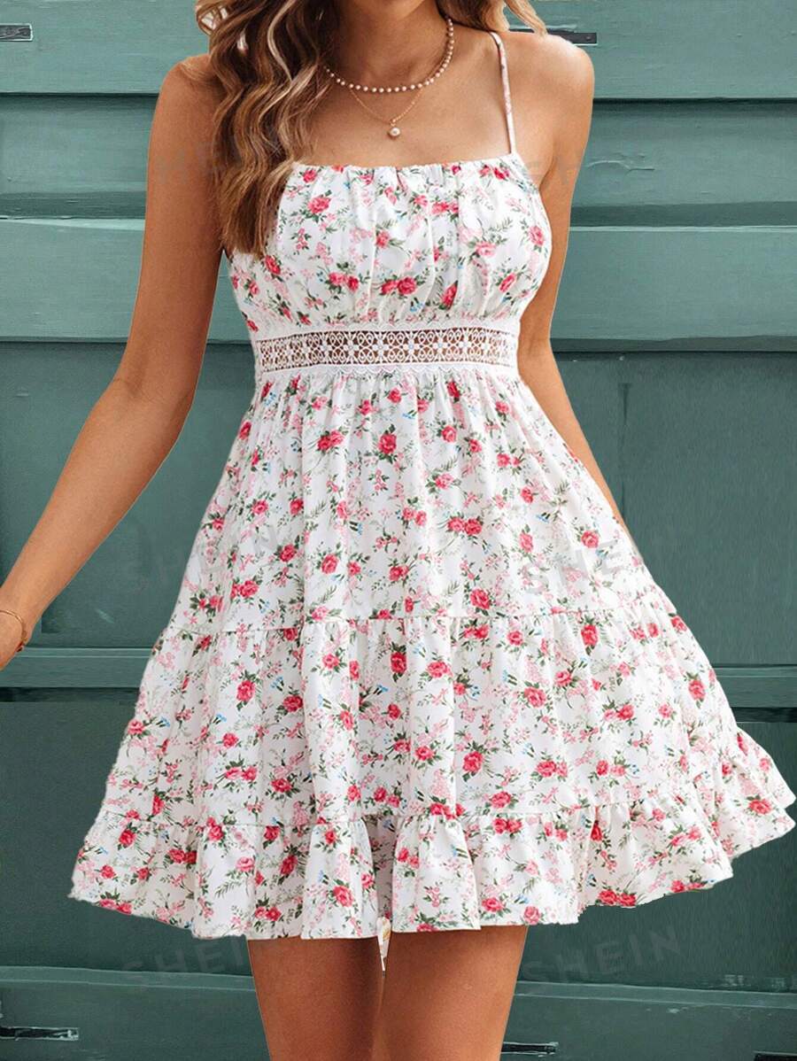 Strap Floral Print Short Dress