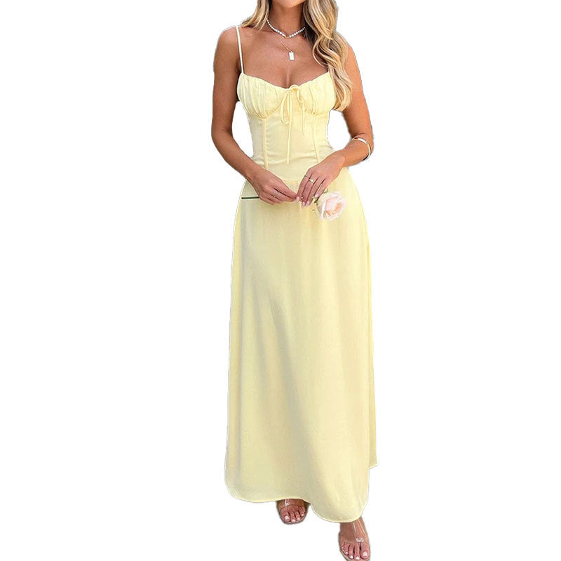Elegant Lace-Up Backless A-Line Dress