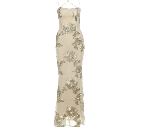 Flower-Decorated Evening Dress