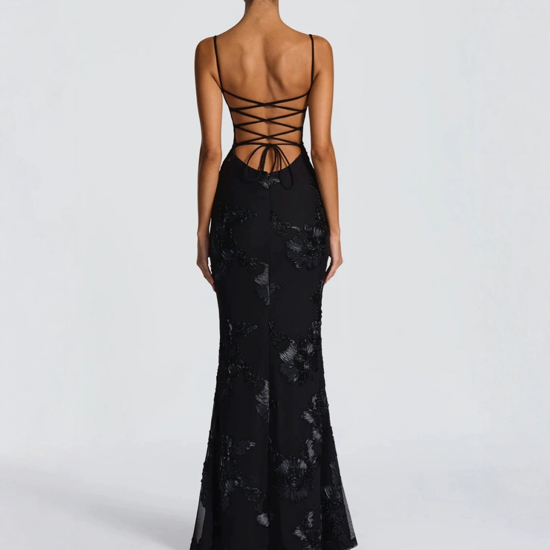 Flower-Decorated Evening Dress