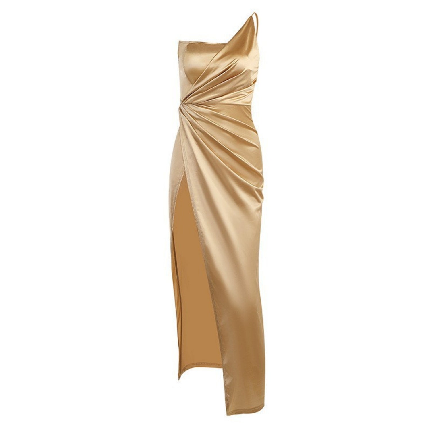 One-Shoulder Slit Dress with Waistband
