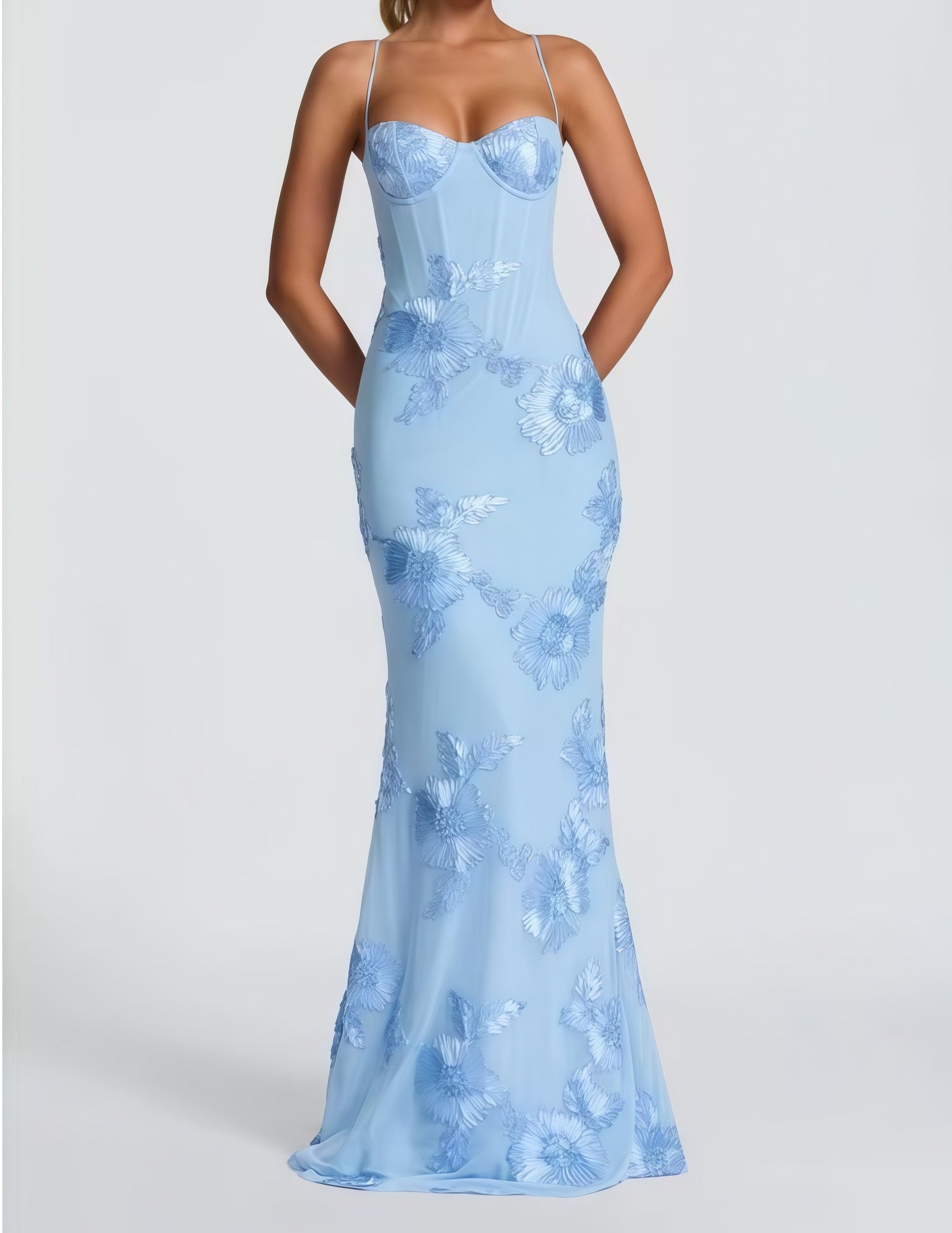 Flower-Decorated Evening Dress