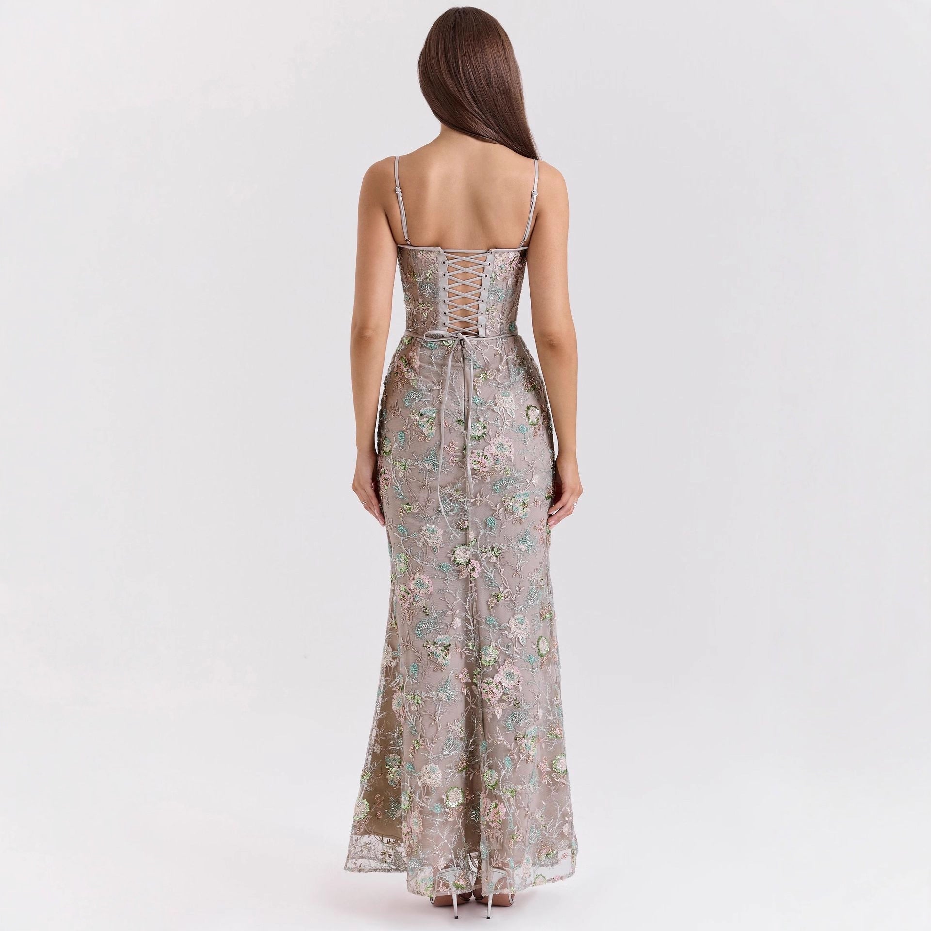 Elegant Low-Neck Backless Lace-Up Dress
