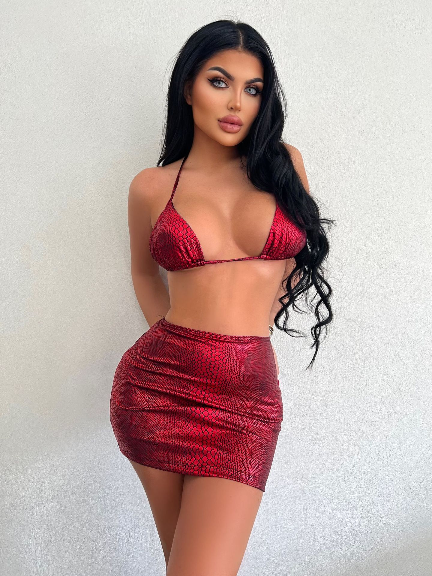 Snake Print 3-Piece Bikini Set with Cover-Up