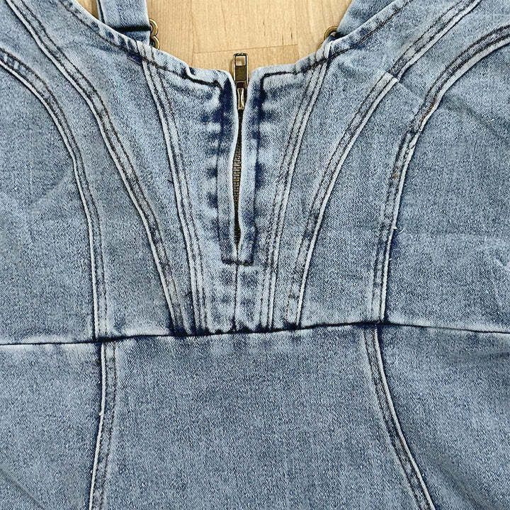 U-Neck Slim Fit Denim Dress with Slit