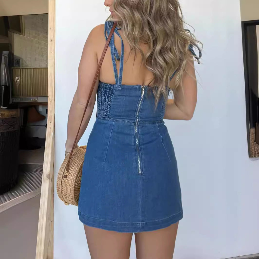 Square Neck Denim Dress