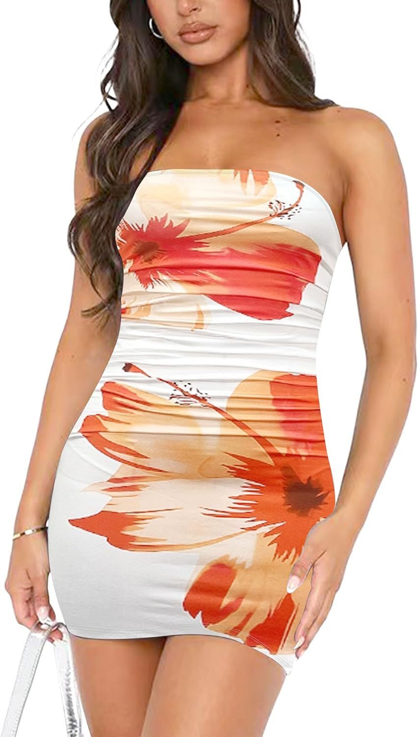 Printed Pleated Tube Dress