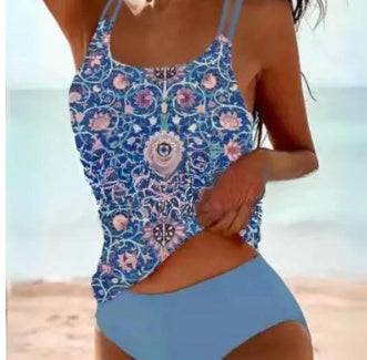 Bikini Beach Print Suspender Swimsuit