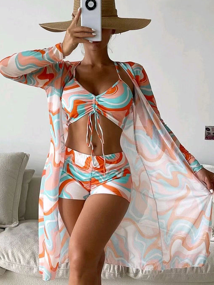 3pcs Printed Bikini with Cardigan
