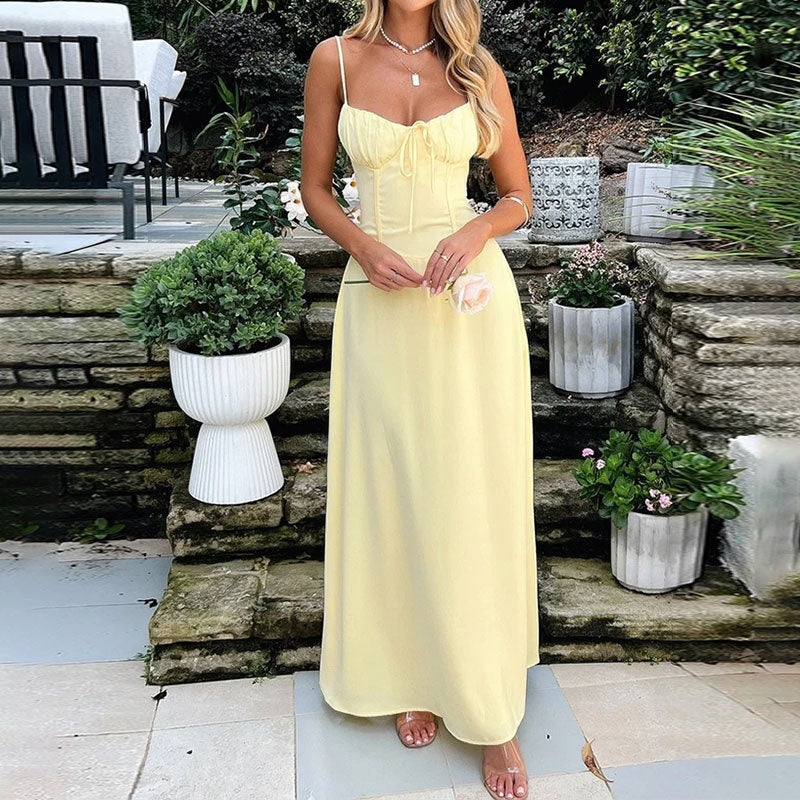Elegant Lace-Up Backless A-Line Dress