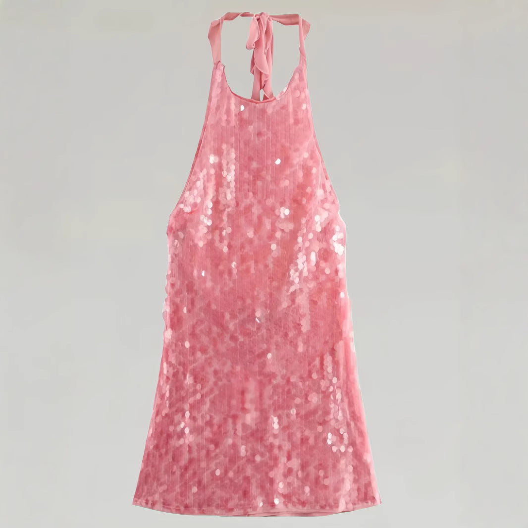 Beaded Halter Backless Dress