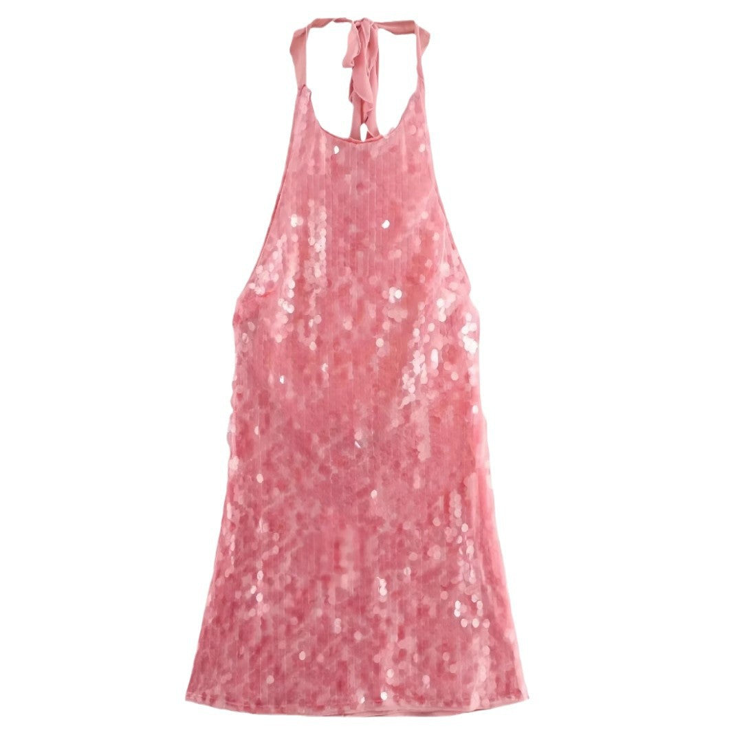 Beaded Halter Backless Dress