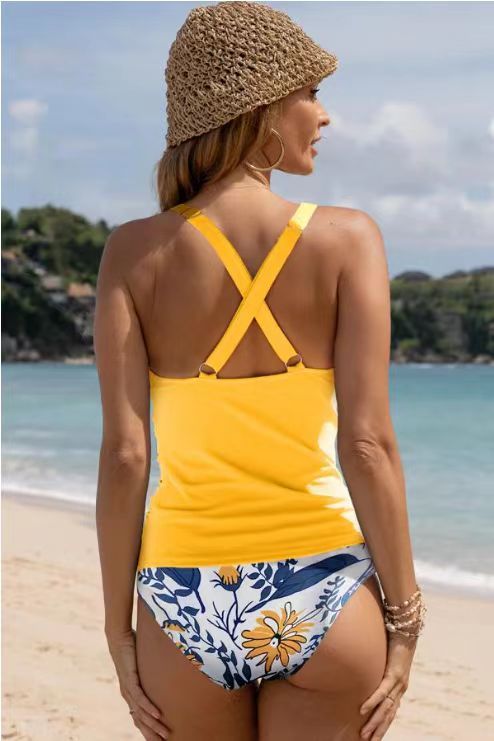 Bikini Beach Print Suspender Swimsuit