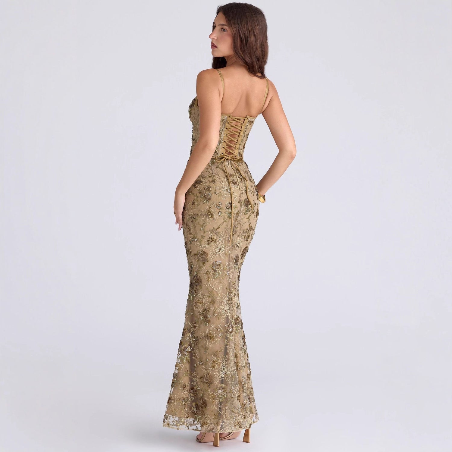 Elegant Low-Neck Backless Lace-Up Dress