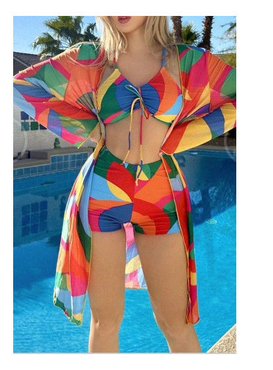 3pcs Printed Bikini with Cardigan