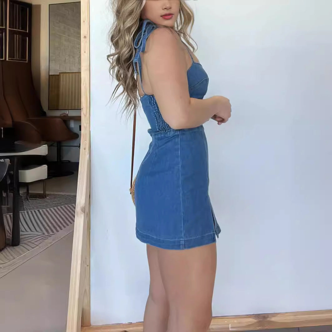 Square Neck Denim Dress